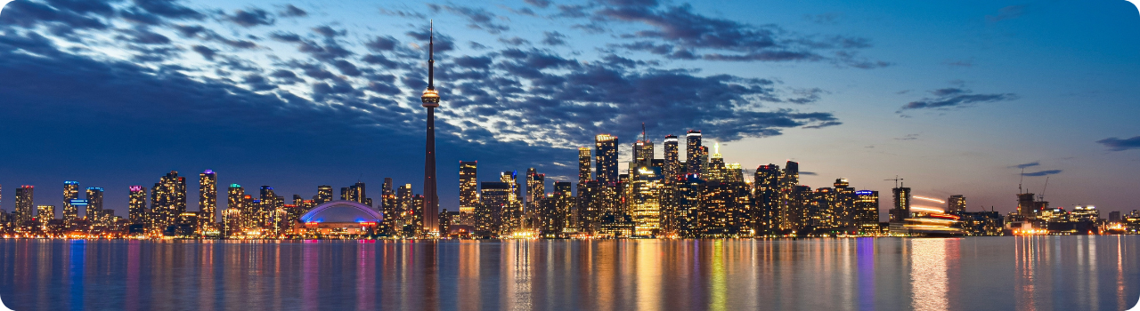 The Toronto financial district skyline at dusk, home of the Toronto Stock Exchange